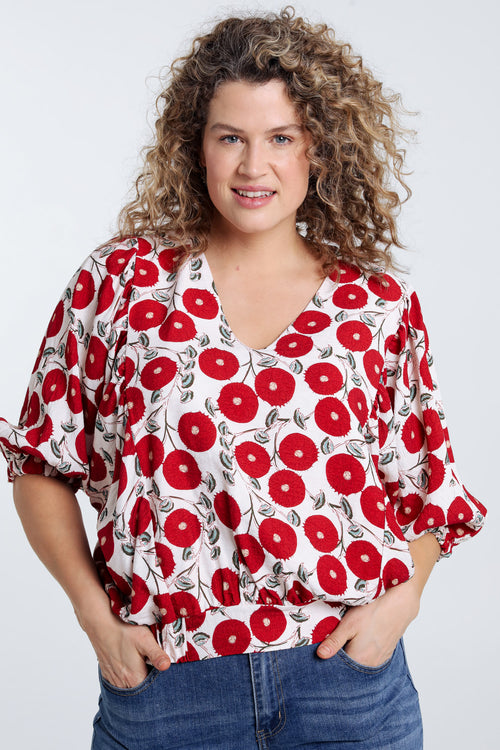 Blusenshirt mit Blumenmuster-Paprika-1