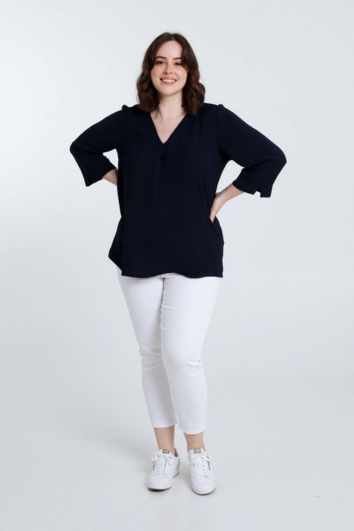 Locker geschnittene, unifarbene Bluse-Paprika-6