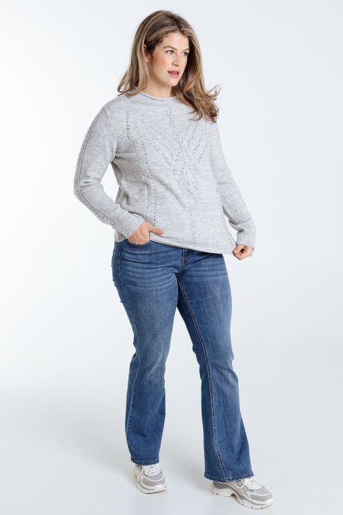 Unifarbener Pullover mit Kabel- und Strassdetails-Paprika-7