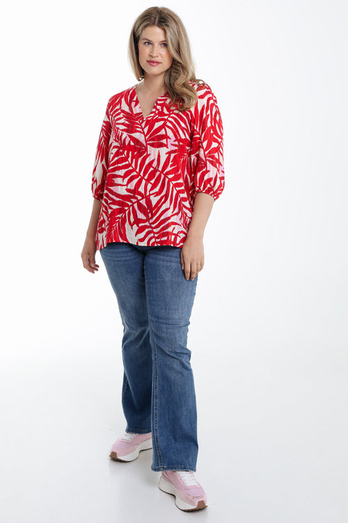 Bluse aus bedruckter Viskose mit Blattmuster-Paprika-9