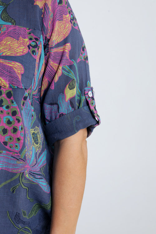 Bluse aus Baumwoll-Gaze mit Blumenmuster-Paprika-3