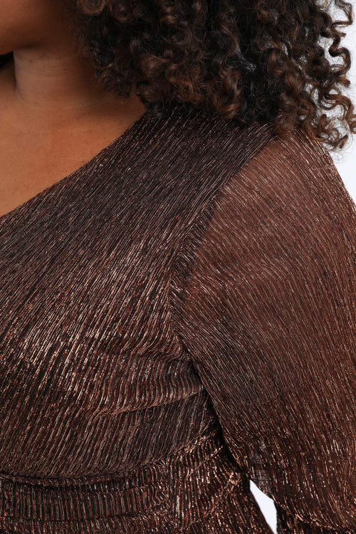 Einfarbiges, plissiertes Kleid mit Lurex-Paprika-6