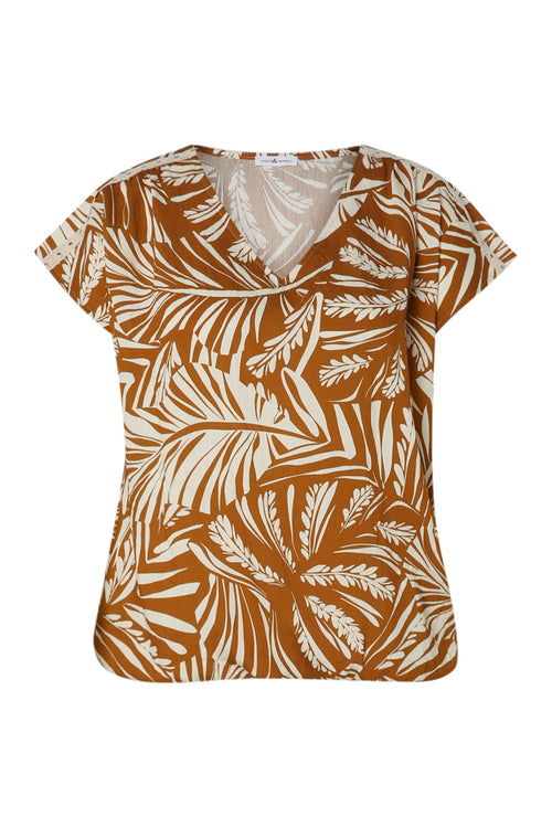 Bluse aus bedruckter Viskose mit zweifarbigen Blättern-Paprika-10