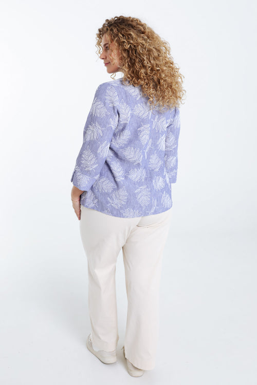 Zweifarbige Bluse mit Blattdetail-Paprika-2