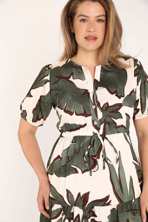 Kleid aus Viskose mit Blattmuster-Paprika-5