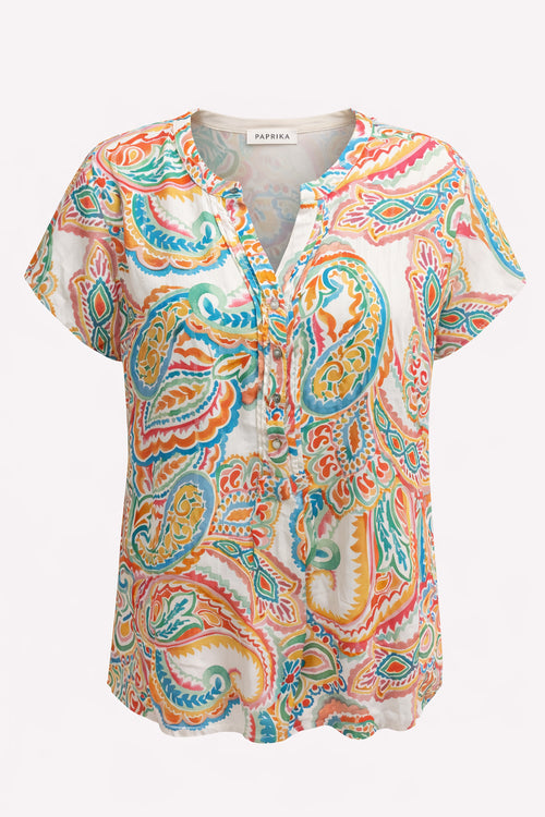 Blouse en viscose imprimé cachemire-Paprika-1