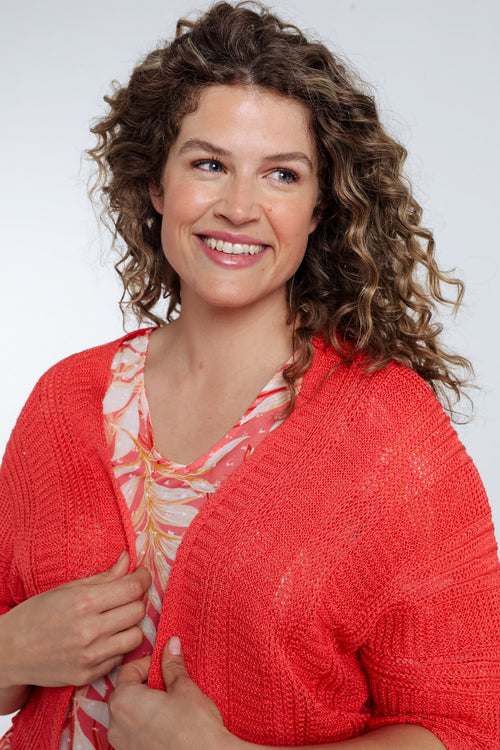 Einfarbige Lochstrickweste-Paprika-5