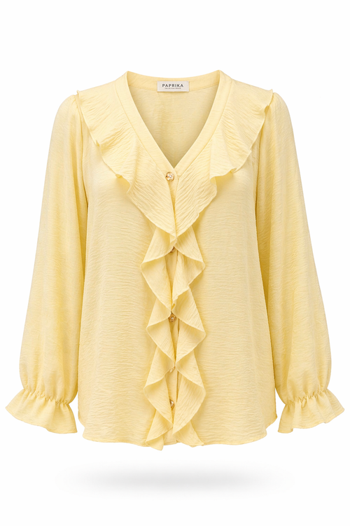 Einfarbige Bluse mit Volants-Paprika-10