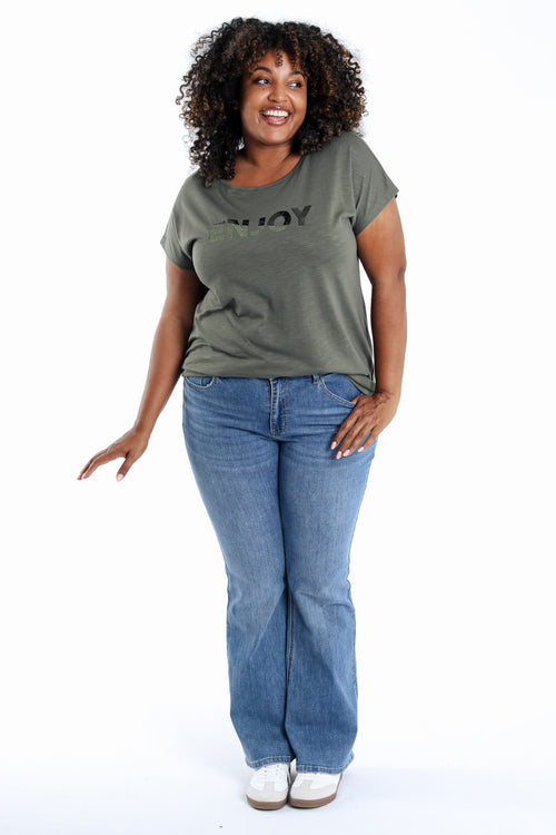 Uni Baumwoll-T-Shirt „Enjoy“ mit Pailletten-Paprika-8