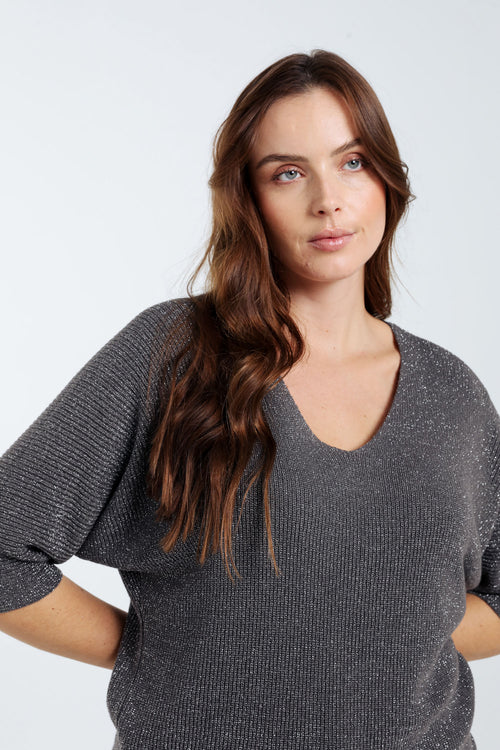 Einfarbiger Pullover mit Lurex-Paprika-4