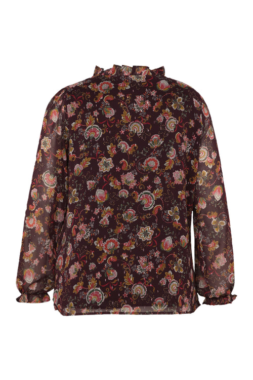 Blouse à volants imprimé floral avec lurex-Paprika-11