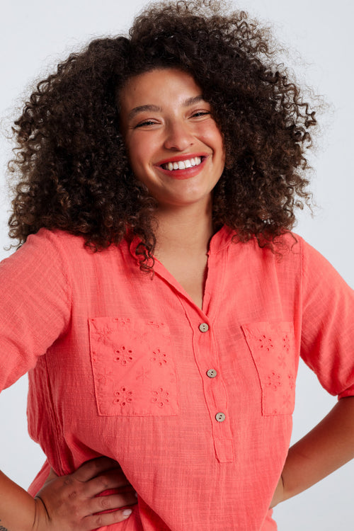 Bluse aus einfarbigem Baumwollvoile-Paprika-6