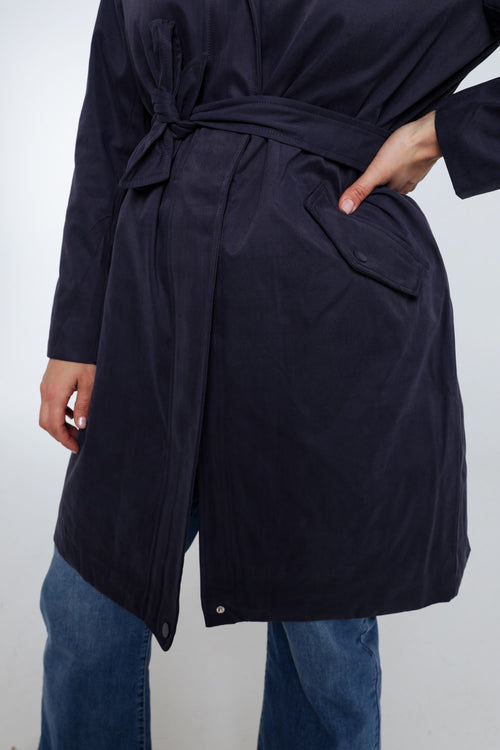 Einfarbiger, mittellanger Trenchcoat mit Kapuze-Paprika-5