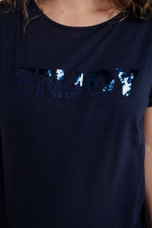 Einfarbiges T-Shirt mit Enjoy-Stickerei und Pailletten-Paprika-4