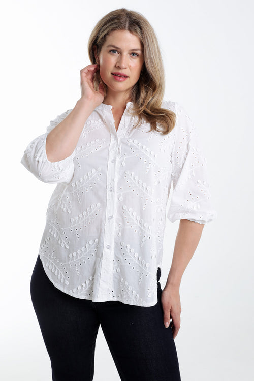 Einfarbige Baumwollbluse mit bestickten Blumen-Paprika-1