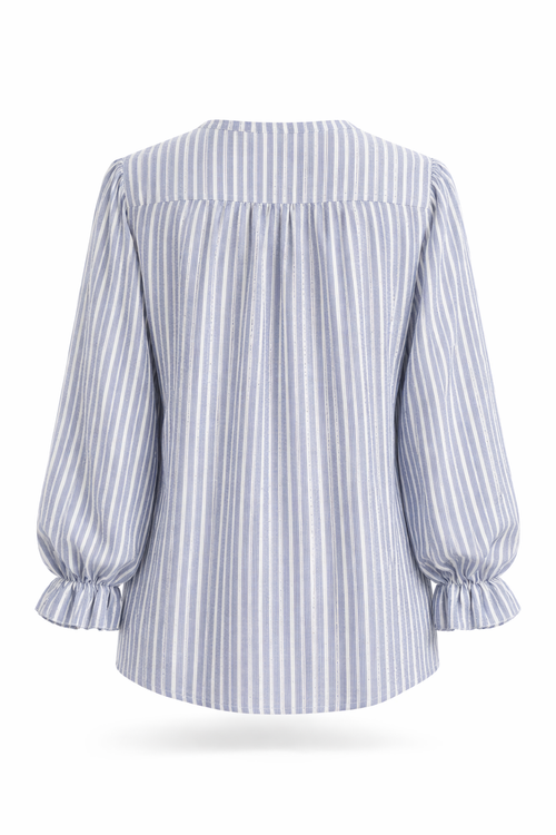 Gestreifte Baumwollbluse mit Rüschen-Paprika-11