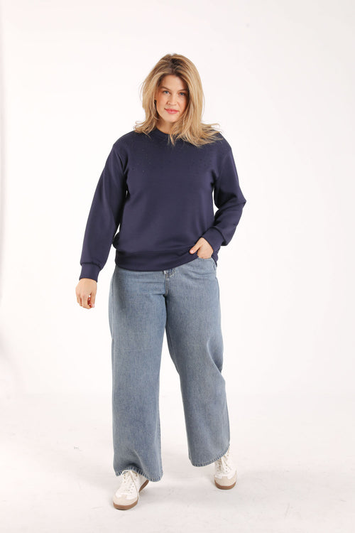 Unifarbiger Viskose-Sweatshirt mit Strasssteinen-Paprika-9