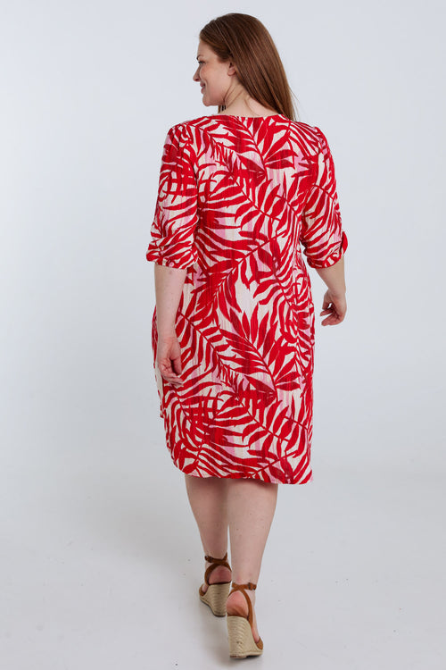 Kleid aus Viskose mit Blattdruck-Paprika-2
