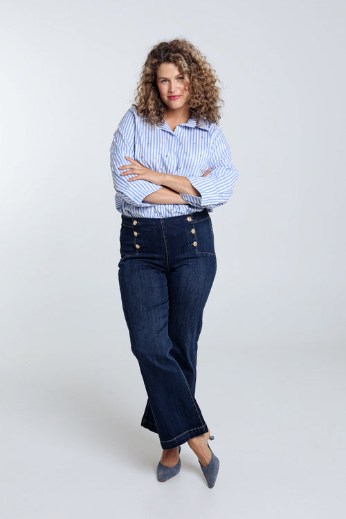 Unifarbene Palazzojeans mit Schlag und 6 goldfarbenen Knöpfen-Paprika-8