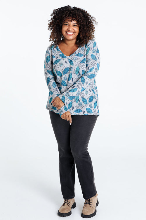 Warmes gestricktes T-Shirt mit Blattmuster und Strasssteinen-Paprika-7