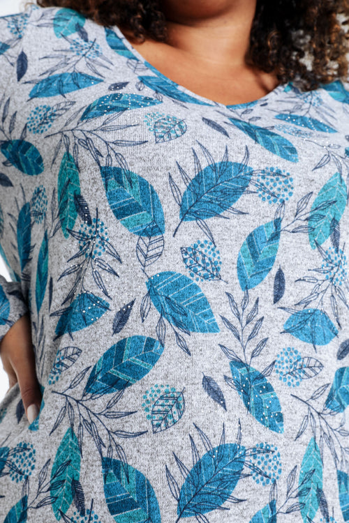 Warmes gestricktes T-Shirt mit Blattmuster und Strasssteinen-Paprika-4