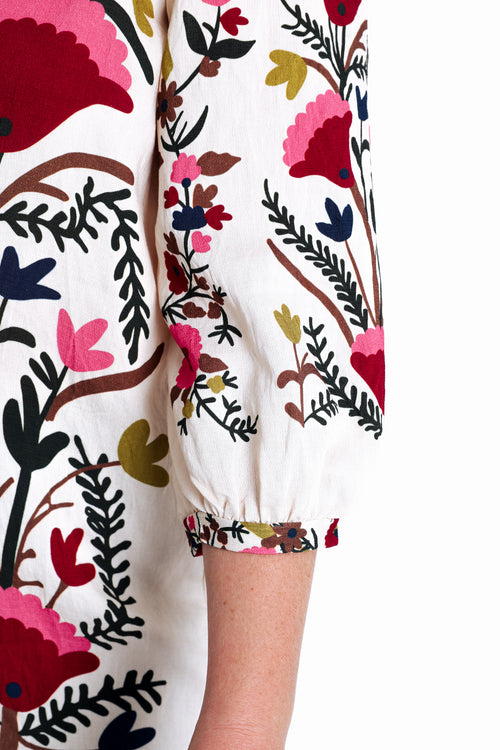 Bedruckte Bluse aus Viskose mit folkloristischem Blumenmuster-Paprika-4