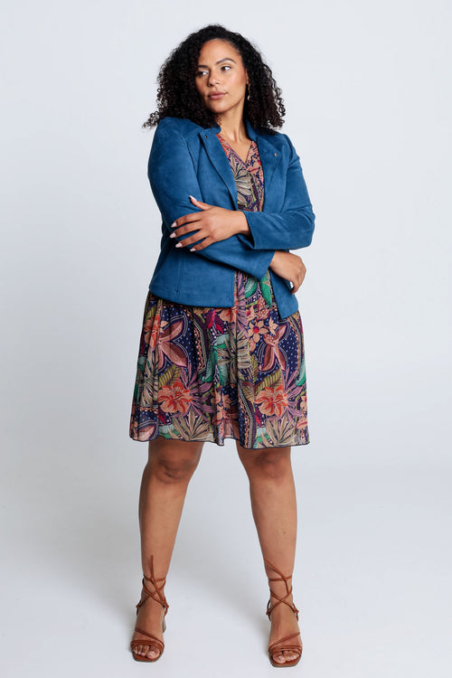 Kurze, unifarbene Motorradjacke in Wildlederoptik-Paprika-8