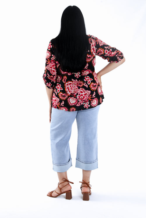 Blouse en coton et viscose imprimé cachemire-Paprika-2