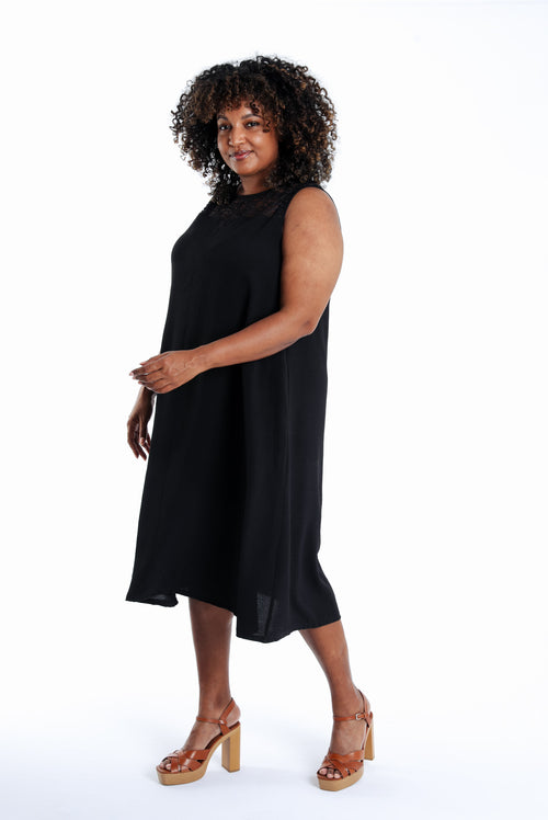 Einfarbiges langes Kleid mit Spitze-Paprika-9