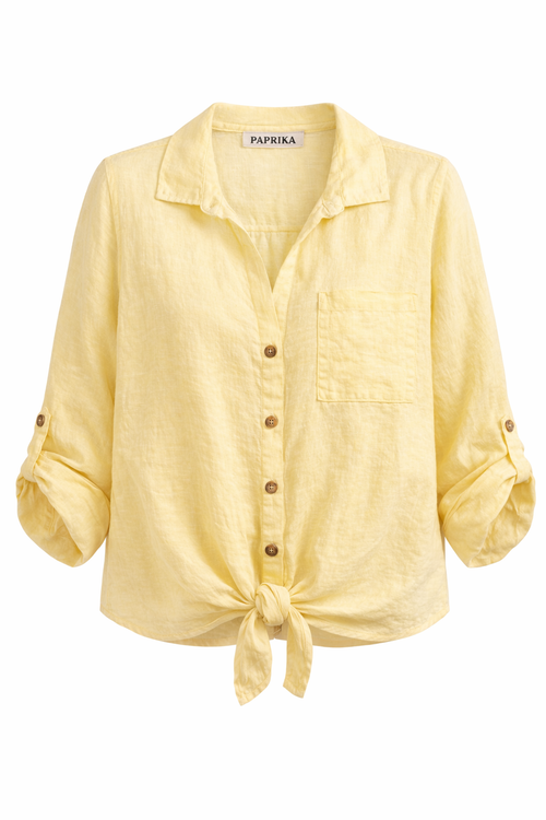 Chemisier en lin uni-Paprika-1