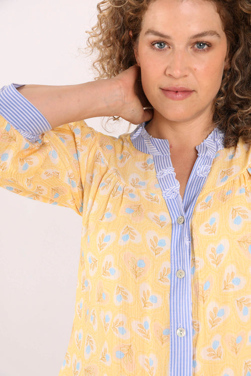 Bedruckte Viskosebluse mit Blumen und Streifen-Paprika-5