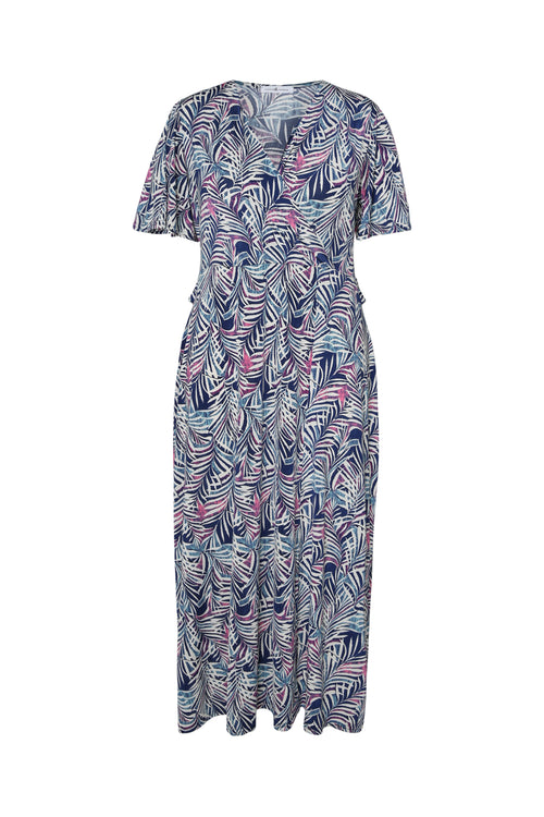 Langes Kleid mit Blätterdruck-Paprika-1