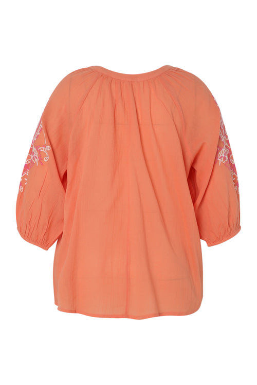 Einfarbige Baumwollbluse mit Stickereien-Paprika-2