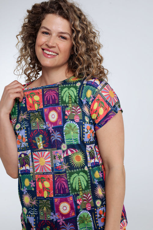 Druck-T-Shirt mit Dschungel- und Tropenmuster-Paprika-4
