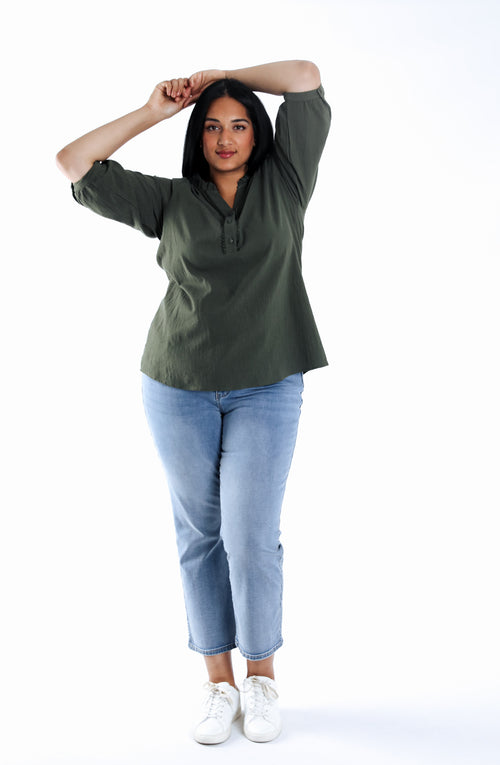 Einfarbige Bluse aus Baumwolle-Paprika-6