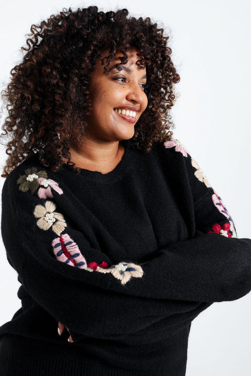 Einfarbiger Pullover mit Stickeffekt an den Ärmeln-Paprika-7