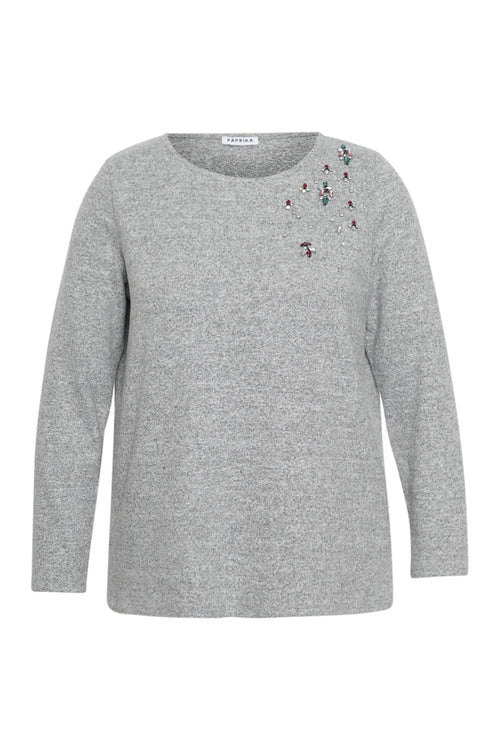 T-shirt maille chaude uni avec détail bijoux-Paprika-8