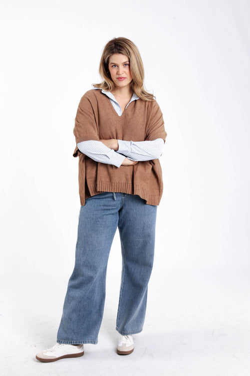 Pull court uni en viscose-Paprika-8