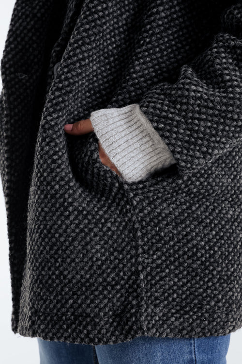 Kurze, unifarbene Jacke aus gesprenkeltem Stoff mit Wolle-Paprika-5