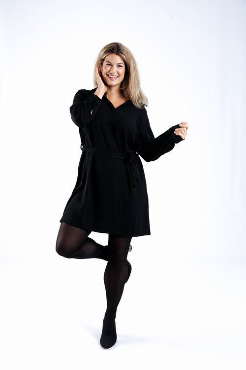 Uniertes Kleid mit tonalem Strasssteinbesatz-Paprika-7