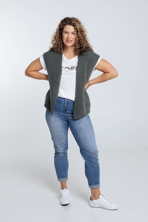 Unifarbene, ärmellose Strickjacke -Paprika-9