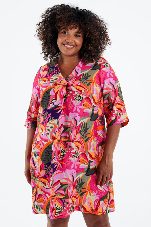 Kleid Tunika aus bedruckter Viskose-Paprika-1