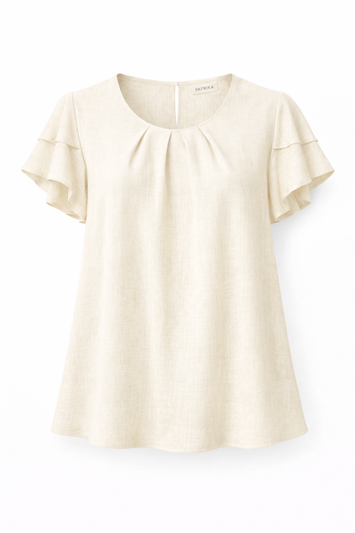 Einfarbige Bluse aus Viskose und Leinen-Paprika-10