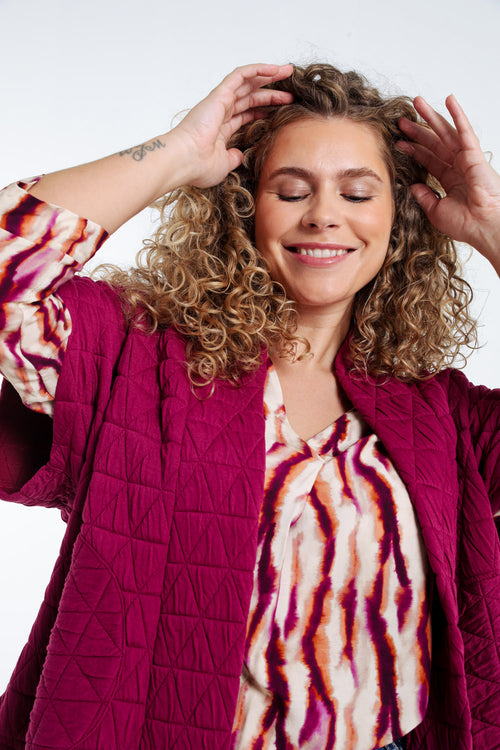 Wattierte einfarbige Kimono-Jacke-Paprika-6