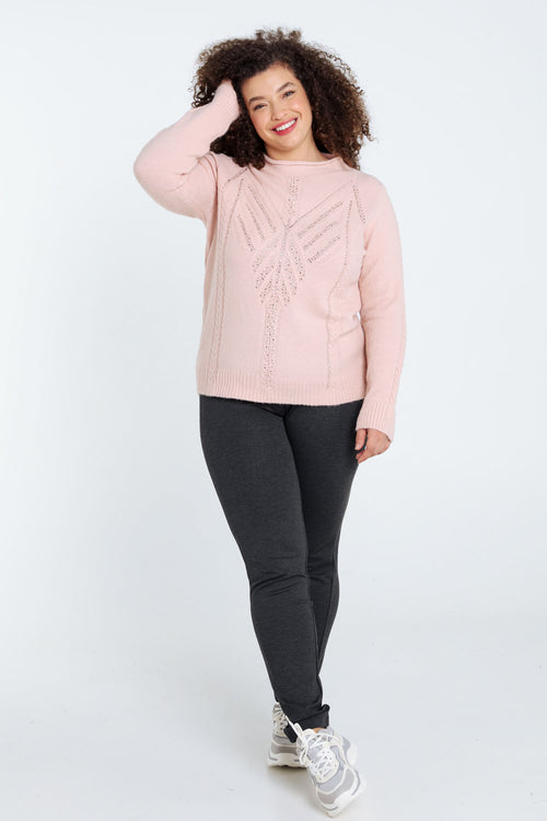 Unifarbener Pullover mit Kabel- und Strassdetails-Paprika-8