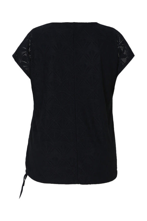 Unifarbenes Spitzen-T-Shirt mit Blumenmuster-Paprika-11