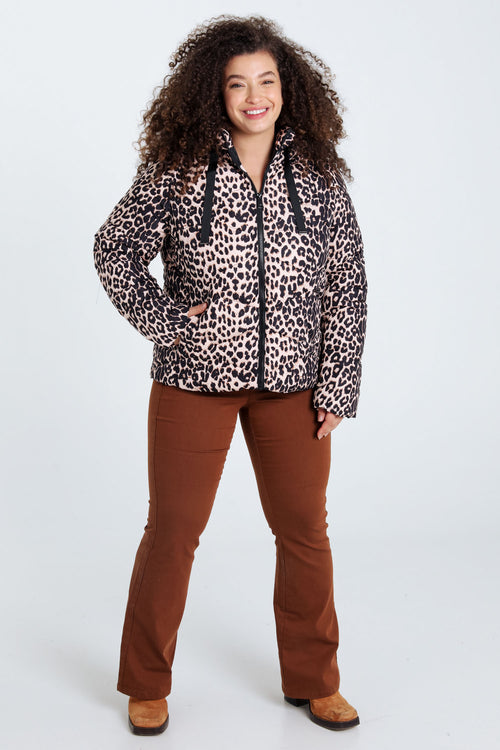 Kurze Daunenjacke mit Tierfellmuster-Paprika-8