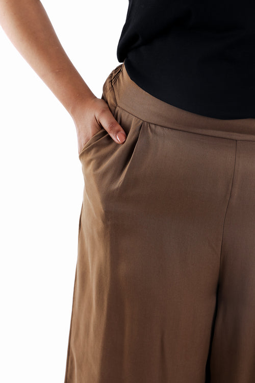 Einfarbige Tencel-Hose mit weitem Bein-Paprika-5