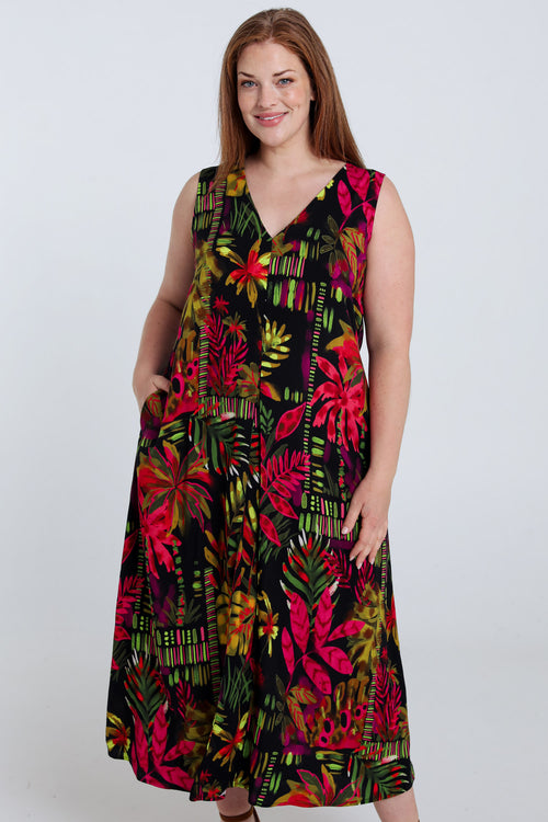 Langes Kleid aus bedruckter Viskose-Paprika-1