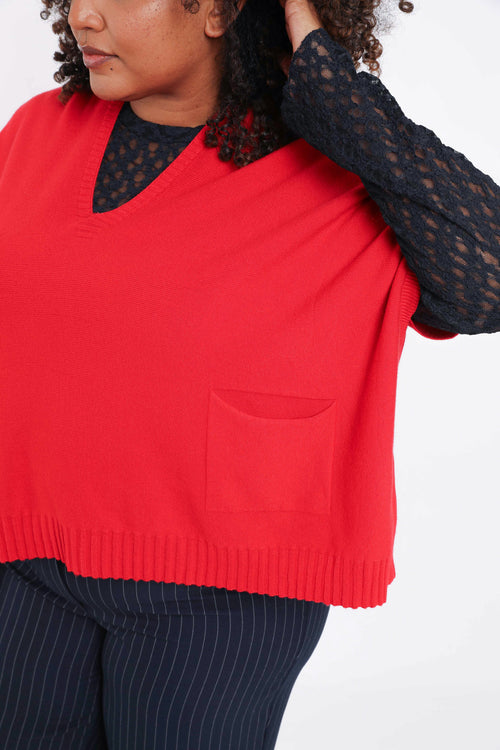 Einfarbiger kurzer Pullover aus Viskose-Paprika-4